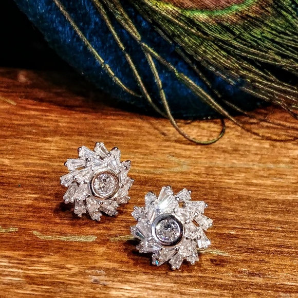 Sterling Silver Baguette Pinwheel Earrings - Picture 2 of 8